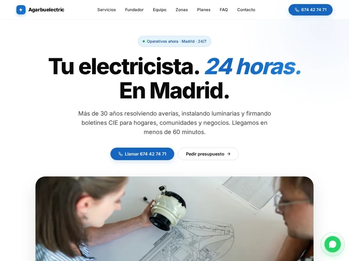 Web de Agarbuelectric, electricista de urgencias con SEO local en Barcelona