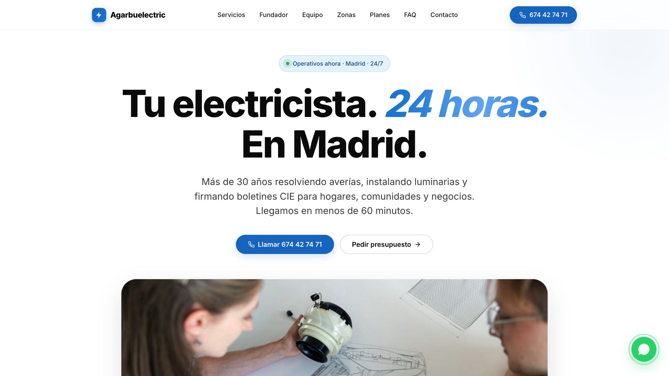 Web de Agarbuelectric, electricista 24h en Madrid