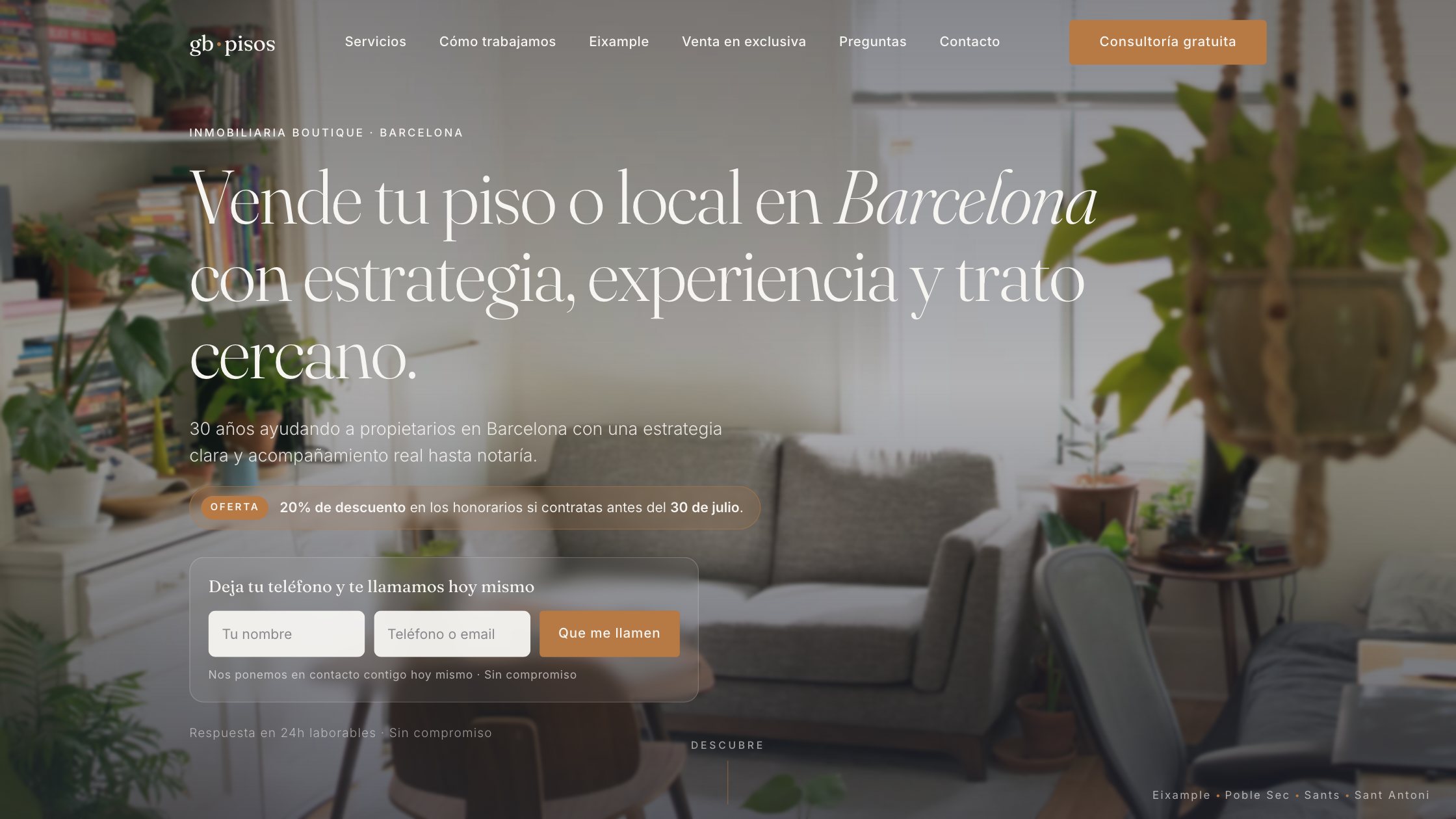 Web de GB Pisos, inmobiliaria boutique en Barcelona