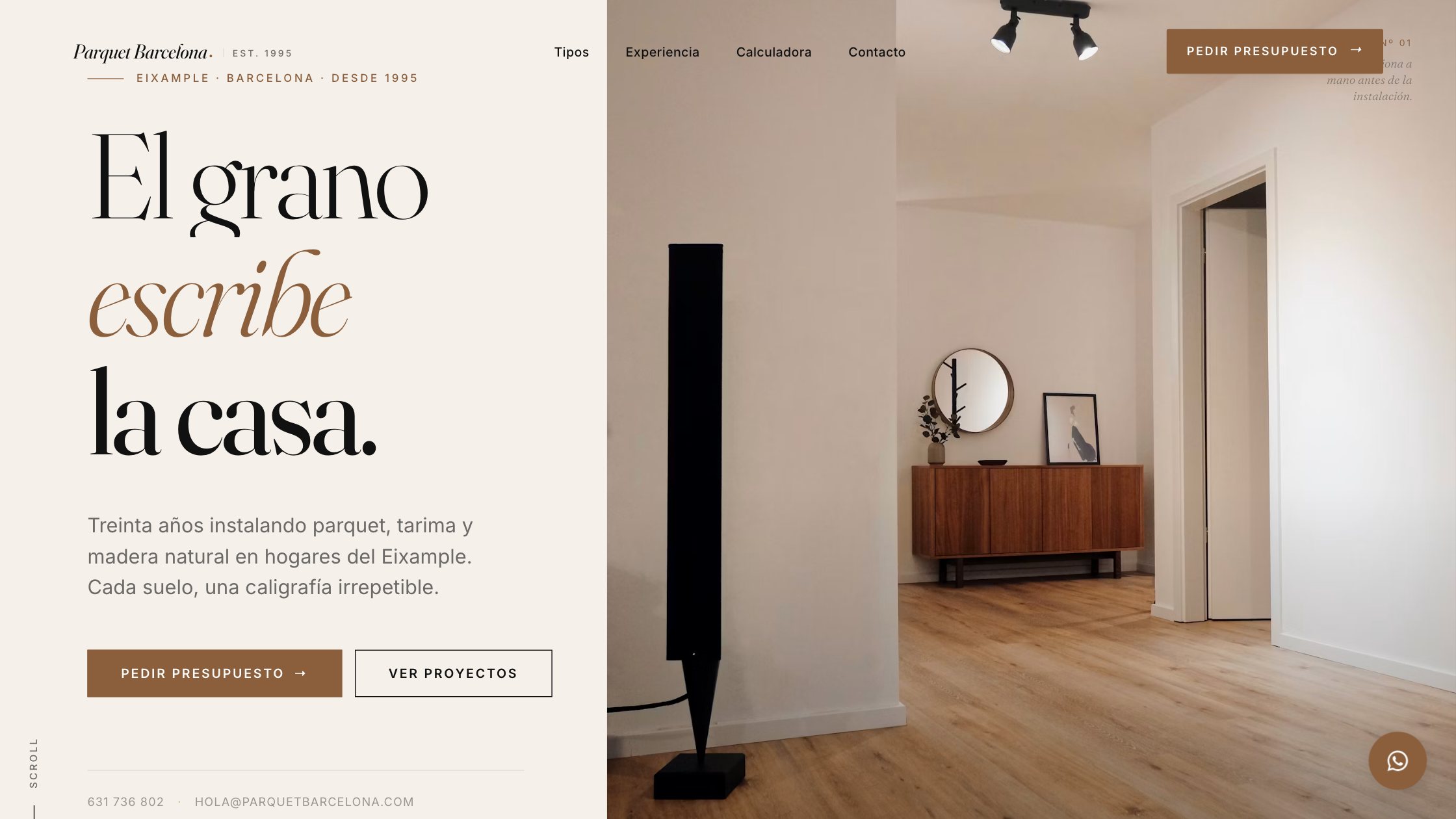 Web de Parquet Barcelona, instalación premium de suelos de madera en el Eixample