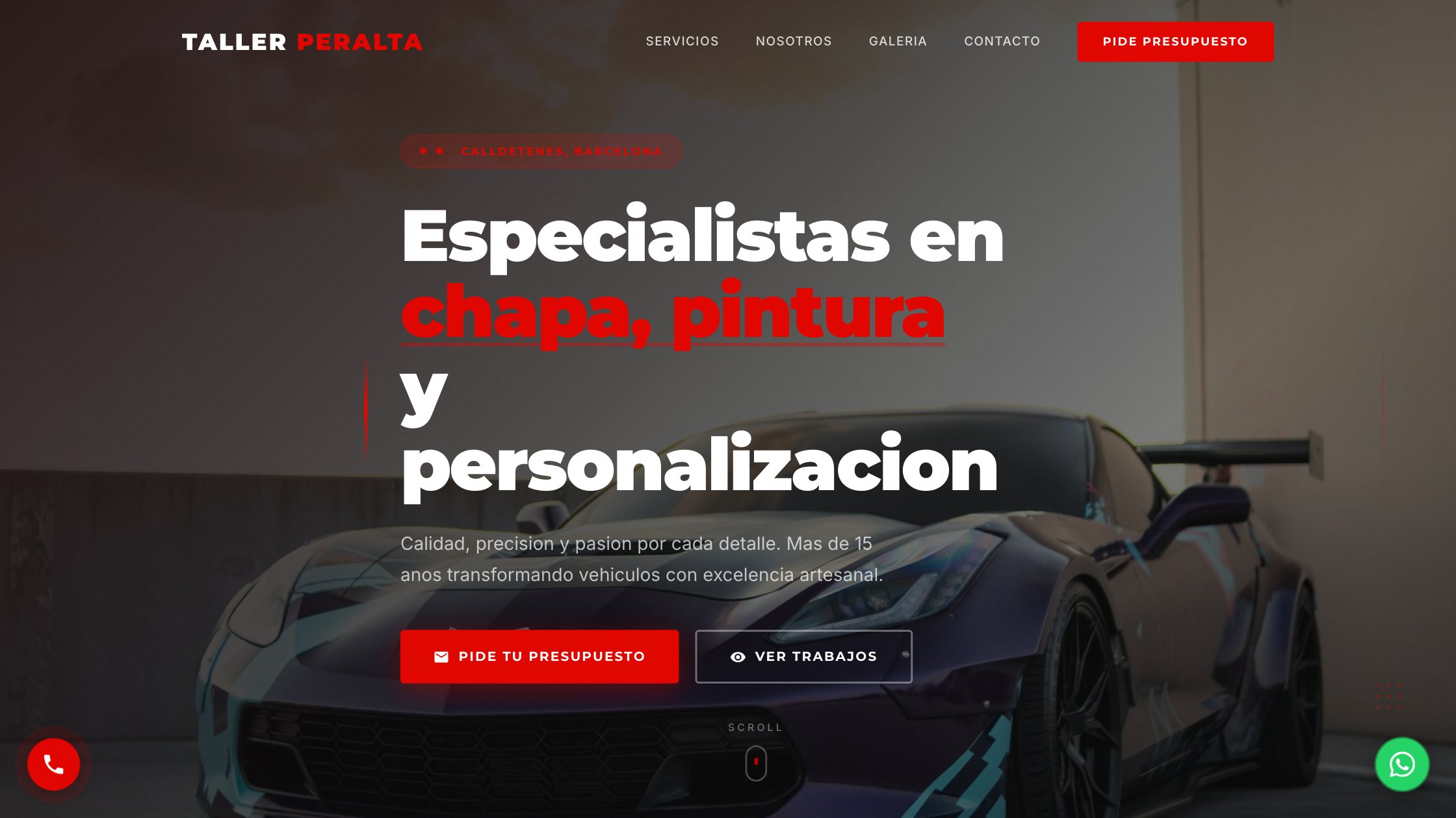 Web de Taller Peralta, chapa, pintura y restauración en Calldetenes
