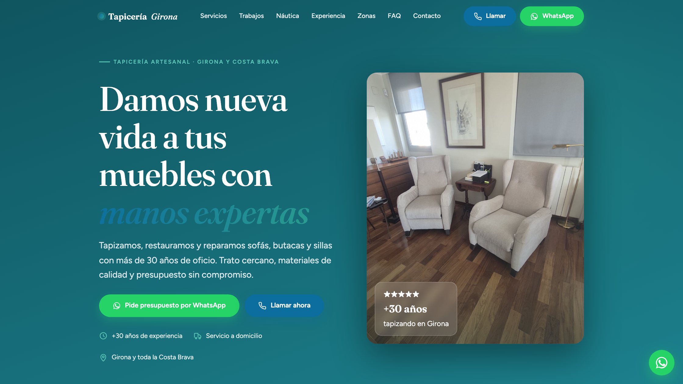 Web de Tapicería Girona, tapicero artesanal en Girona y la Costa Brava