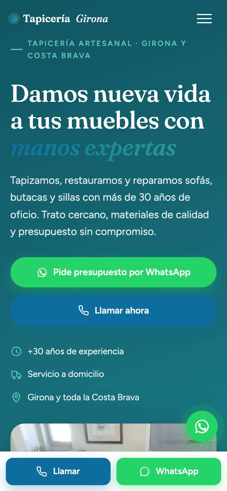 Tapicería Girona en móvil