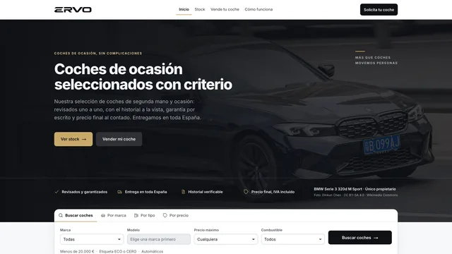 Ervo, plataforma de coches de ocasión con web y CRM