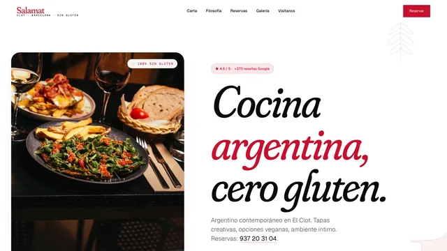 Web de Salamat Clot, restaurante argentino sin gluten en El Clot