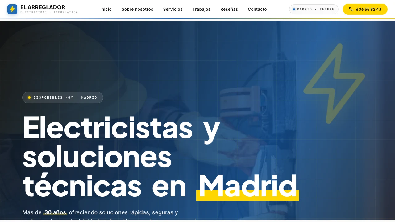 Web de El Arreglador, electricistas e informáticos con SEO local en Madrid