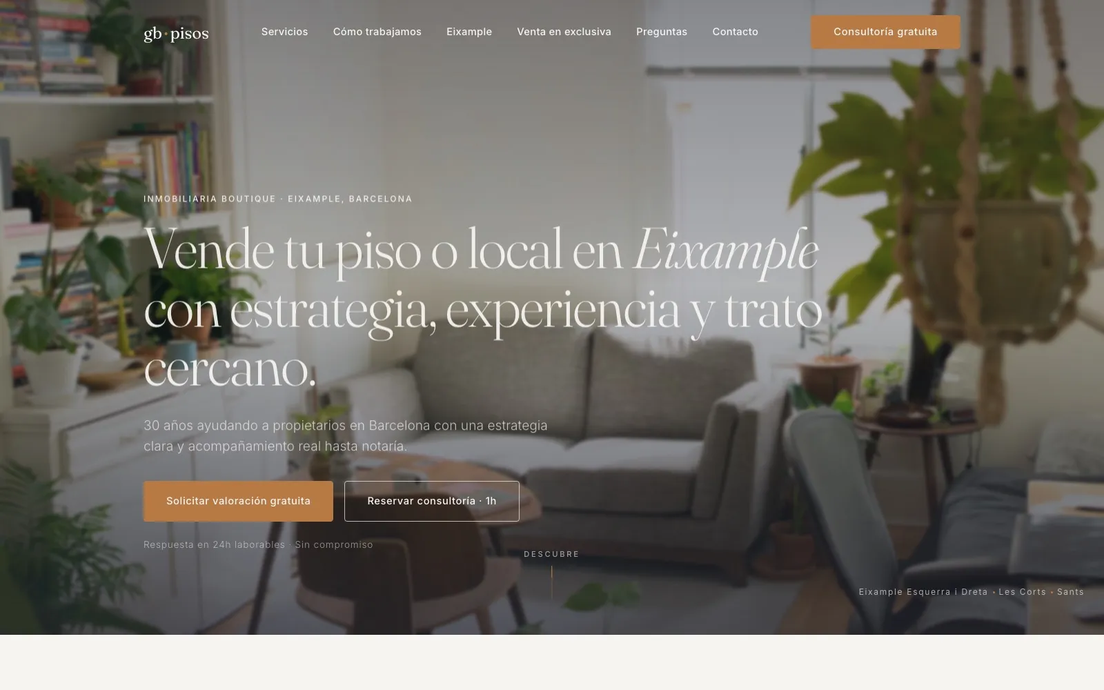 Web de la inmobiliaria GB Pisos, boutique del Eixample de Barcelona