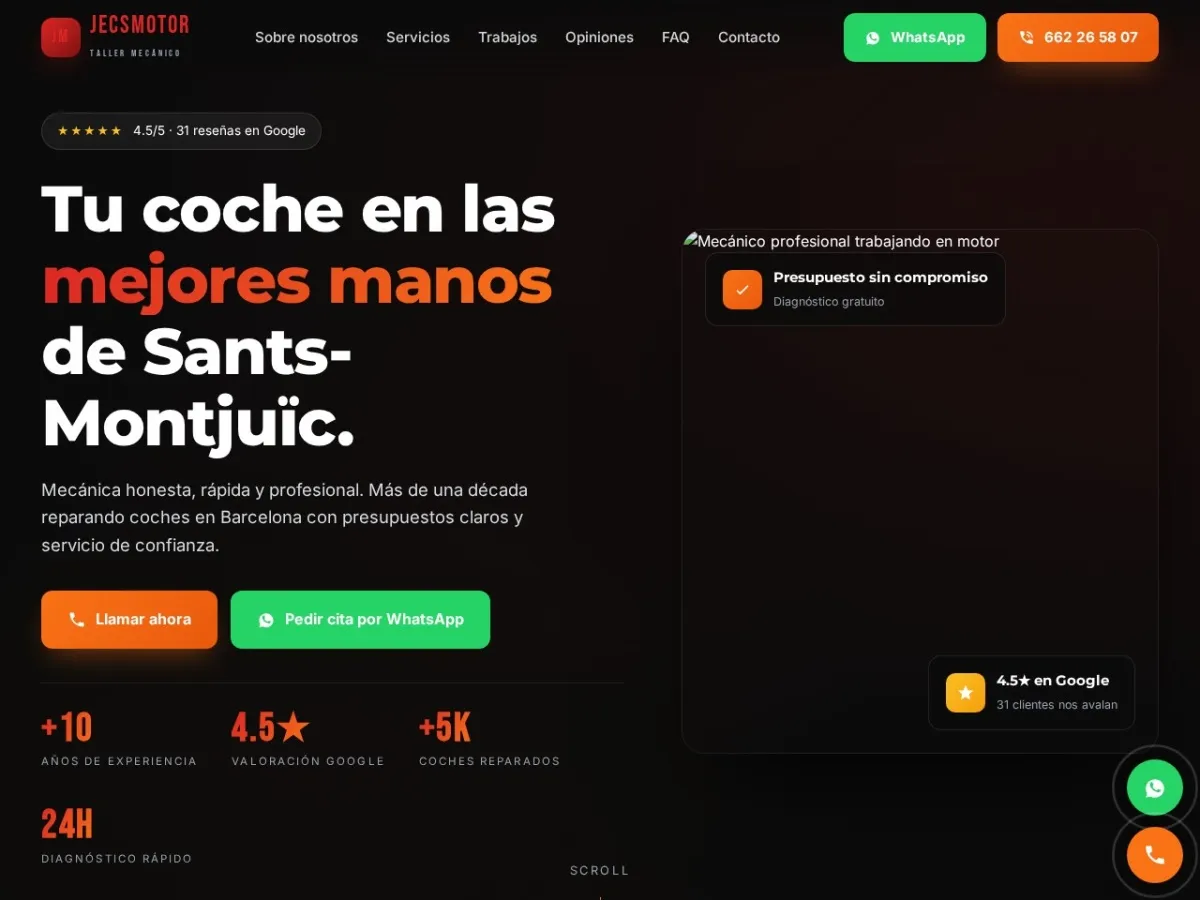 Web de JECSMOTOR, taller mecánico al que trabajamos el SEO local