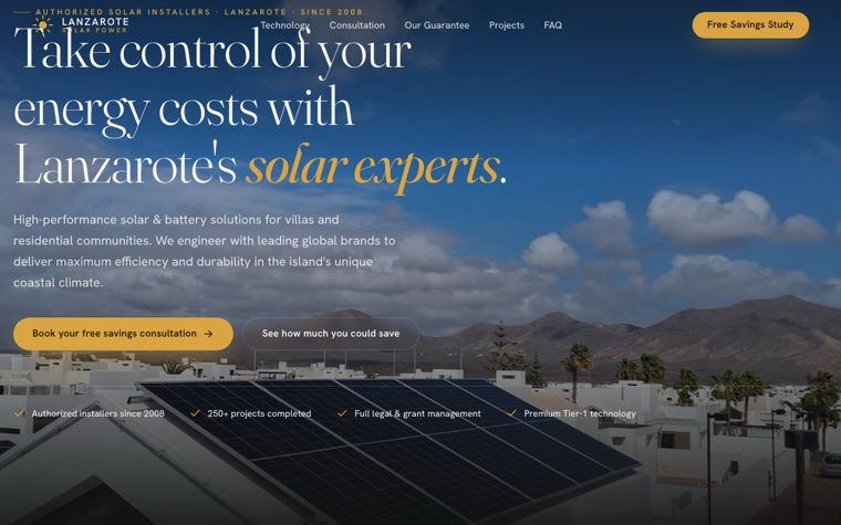 Web de Lanzarote Solar Power diseñada por WebsBarcelona