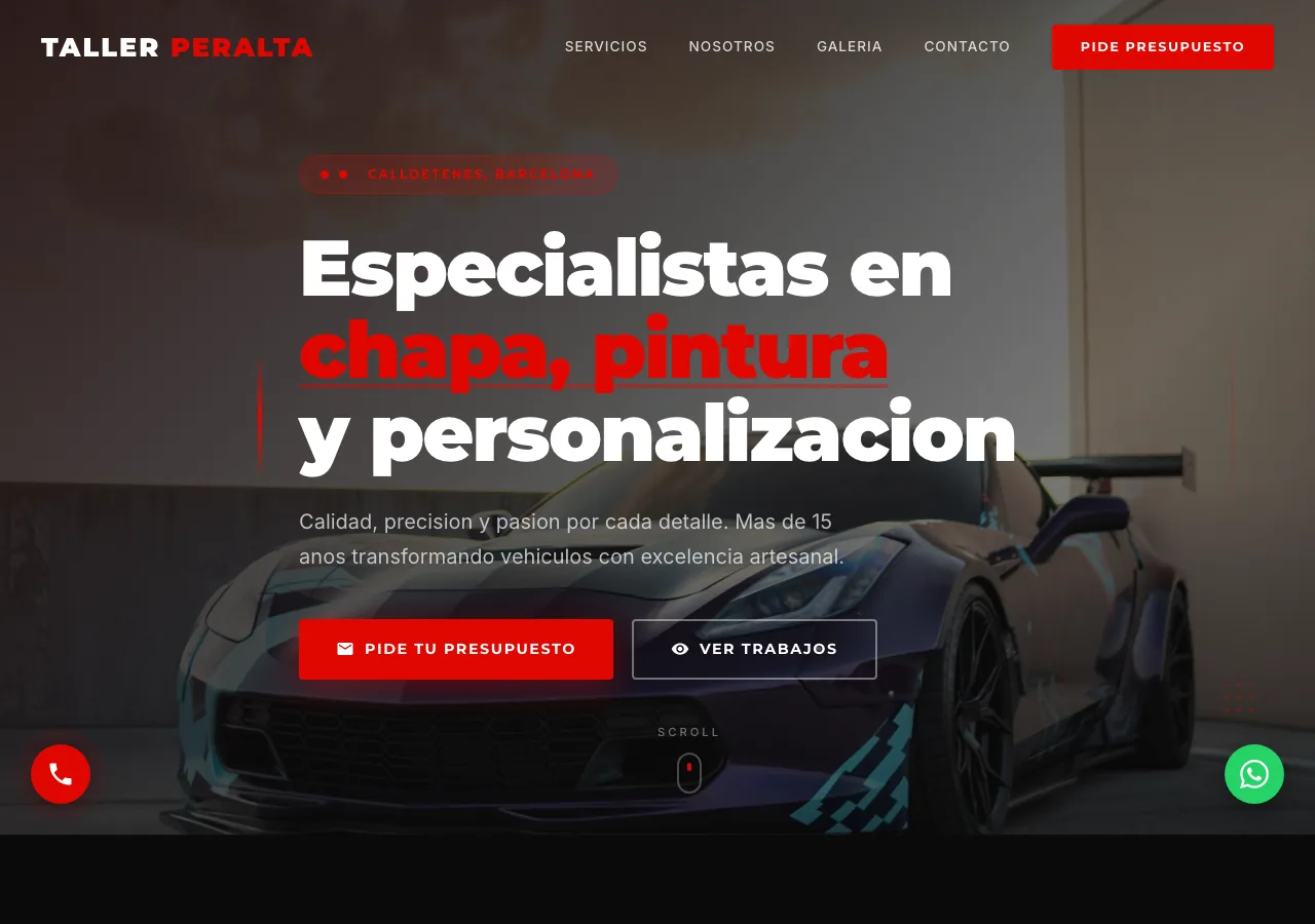 Web de Taller Peralta, chapa y pintura con SEO local en Barcelona