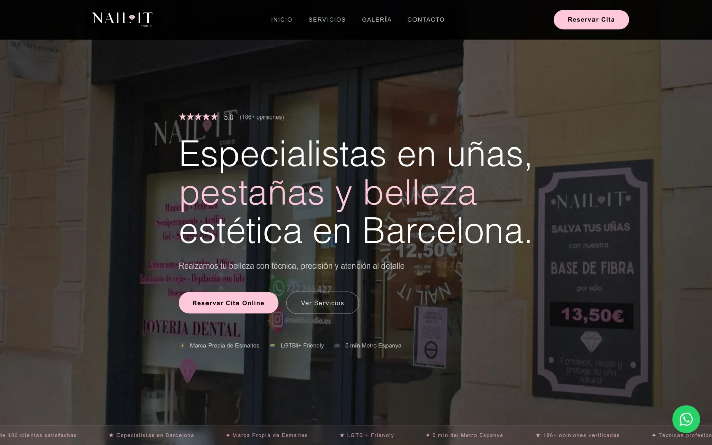 Landing page para centro de belleza en Barcelona con reservas