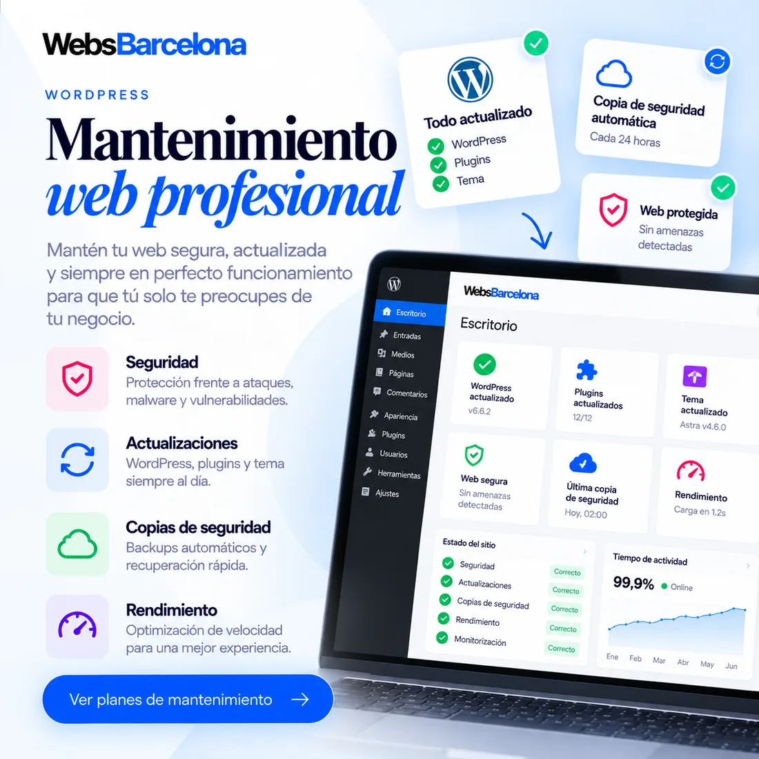 Mantenimiento web profesional en WordPress: seguridad, actualizaciones, copias de seguridad y rendimiento
